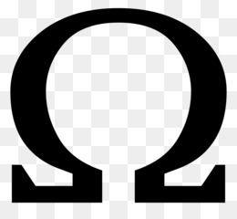 Black Omega symbol (Ω) on transparent background, representing the last letter of the Greek alphabet and used in physics and mathematics.