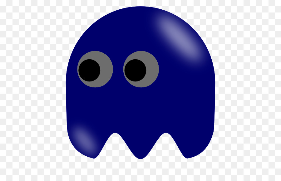 Blue Pac-Man ghost character with large gray eyes and wavy bottom edge, isolated on transparent background.