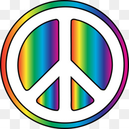 Rainbow-colored peace symbol with vibrant gradient stripes in a circular outline.