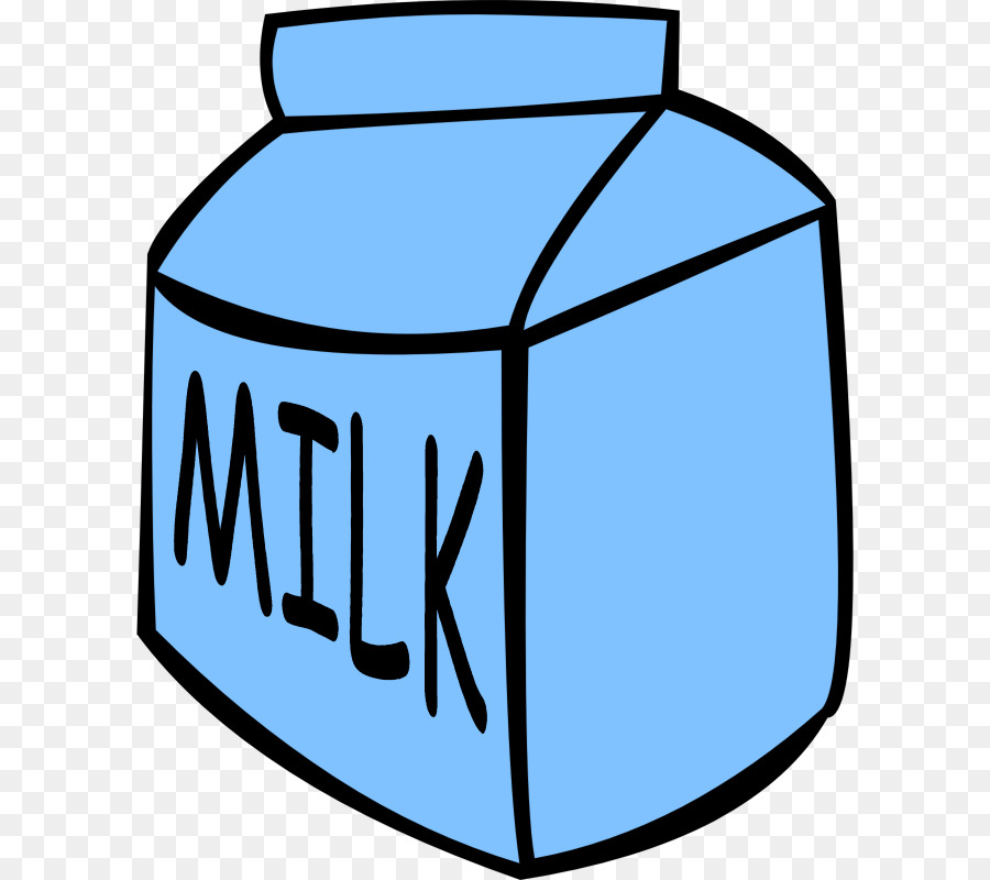 Blue cartoon milk carton with bold "MILK" label on transparent background.