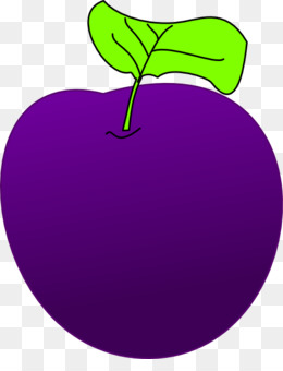 A stylized purple plum with a bright green leaf on top, illustrated in smooth gradients against a transparent background.