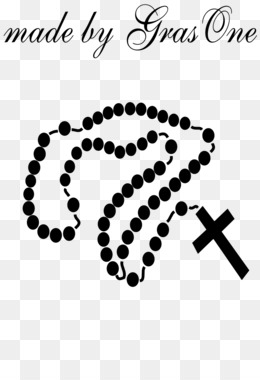 Black rosary beads with cross on transparent background, labeled "made by GrasOne"