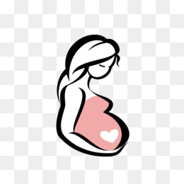 Silhouette of a pregnant woman with a pink belly and heart symbol, in minimalist line art style.