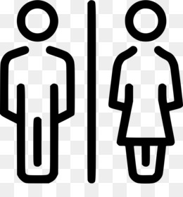 Universal restroom sign showing male and female icons separated by a vertical line.
