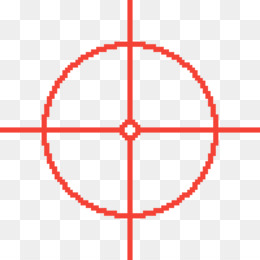 Red pixelated crosshair target with concentric circles on transparent background.
