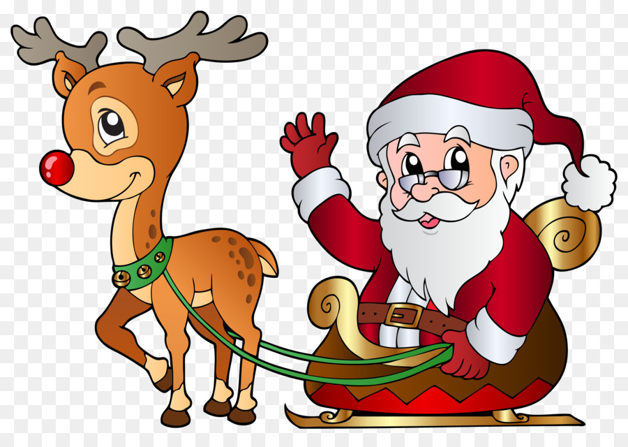 Santa and Rudolph Christmas Sleigh Illustration - Free PNG Clipart