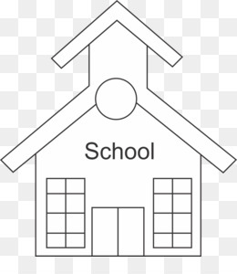 Simple line drawing of a school building with gabled roof, windows, door, and "School" label.