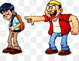 A cartoon depicting a boy being bullied by another boy who points and laughs while the victim looks downcast with tears.