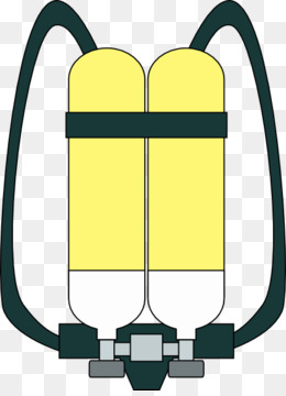 Illustration of a twin-cylinder scuba diving tank with black harness and regulator assembly.