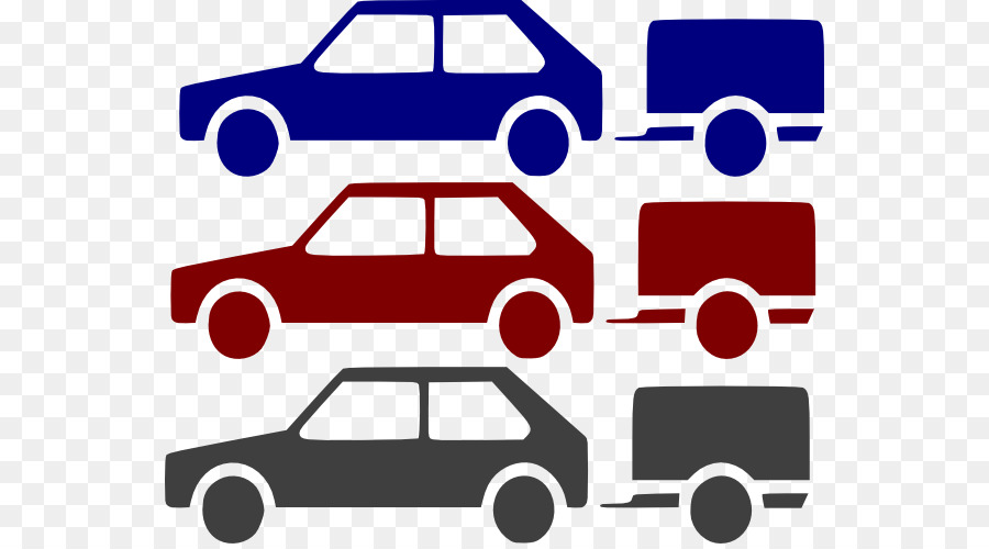 Three car-and-trailer icon sets in blue, red, and gray showing vehicle towing capability.