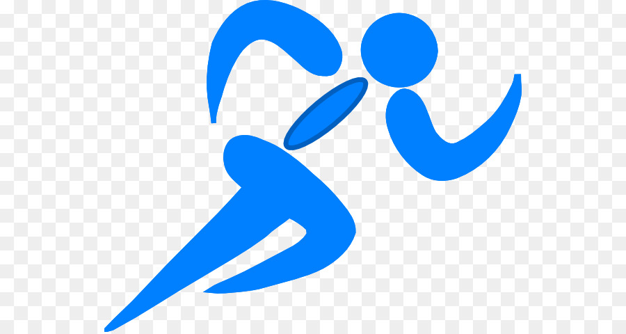 Blue abstract icon of two stylized figures running or moving dynamically, representing fitness, sports, or teamwork.