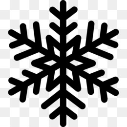 Black stylized snowflake icon on transparent background, symmetrical six-armed design.