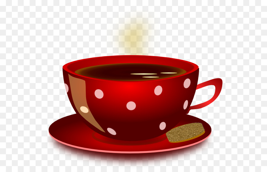 Cozy Red Polka-Dot Teacup with Steaming Coffee and Biscuit