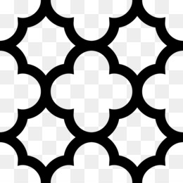Black quatrefoil geometric pattern on transparent background, repeating ornamental lattice design.