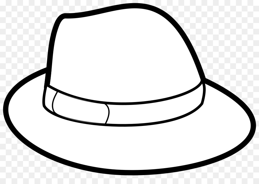 Simple black-and-white line drawing of a classic fedora hat with wide brim and indented crown.