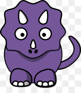 Purple cartoon triceratops with large eyes, three horns, and a frill, sitting upright on a transparent background.