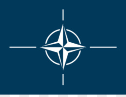 NATO flag featuring a white four-pointed compass rose on a dark blue background.