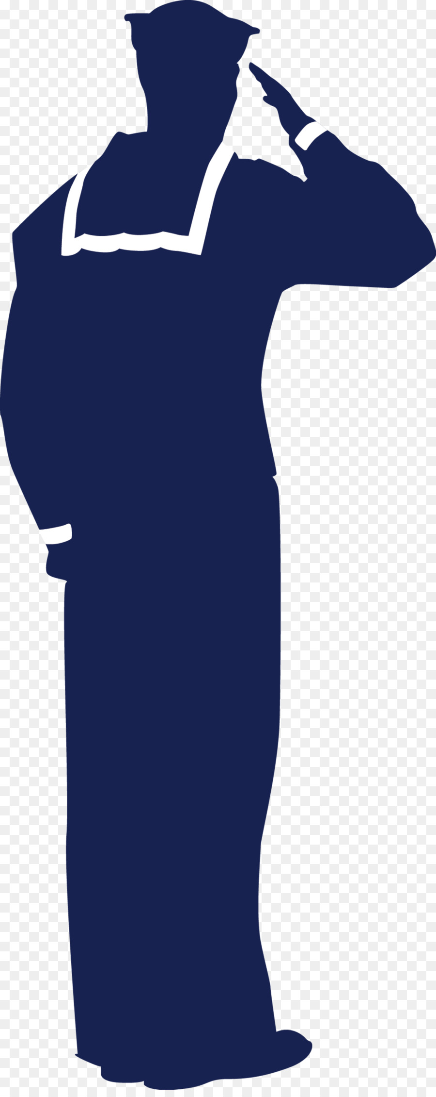 Navy sailor in uniform saluting, silhouette illustration on transparent background.