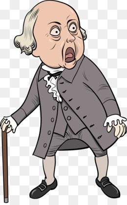 Caricature of a startled elderly man in 18th-century attire holding a cane, wide-eyed and open-mouthed.
