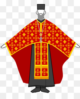 Orthodox Christian bishop in traditional red and gold vestments with ornate embroidery and pectoral cross.