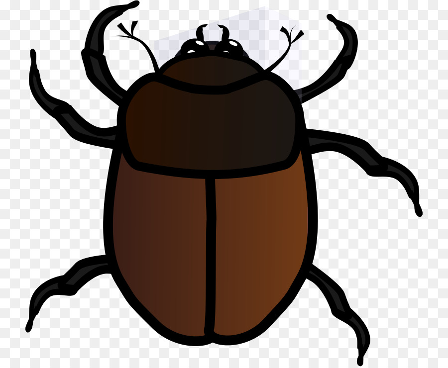 Cartoon-style brown beetle with black legs, antennae, and head, shown from above on transparent background.