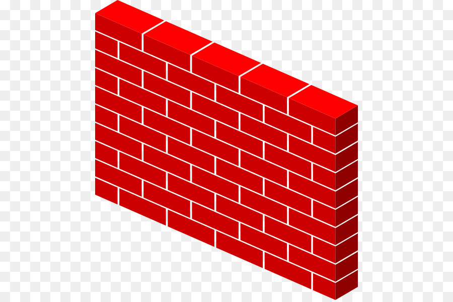 Isometric red brick wall illustration on transparent background