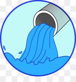 Blue water gushing from a gray pipe into a pool, symbolizing wastewater discharge or pollution.