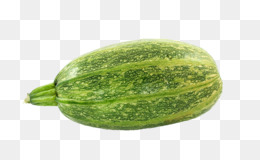 A fresh green striped summer squash with a tapered stem, isolated on transparent background.