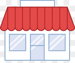 Simple cartoon-style storefront with red striped awning and three windows.
