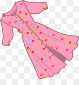 Pink floral-patterned dress illustration with long sleeves and flared skirt on transparent background.