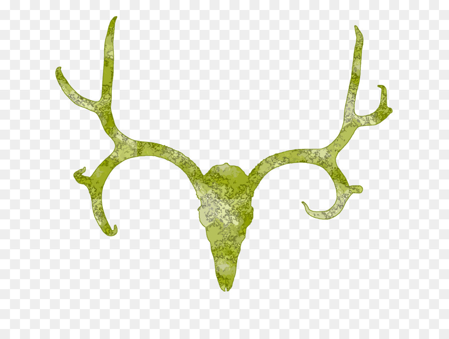 Stylized green antlered skull with textured, nature-inspired pattern on transparent background.