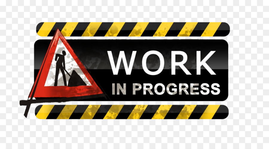 Black and yellow "Work in Progress" sign with hazard stripes and a worker icon in a red triangle.