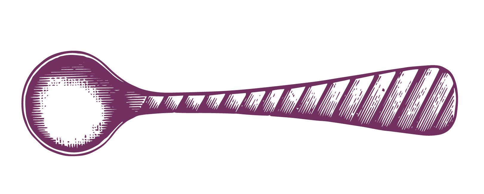 Purple illustrated spoon with textured bowl and striped handle on black background.