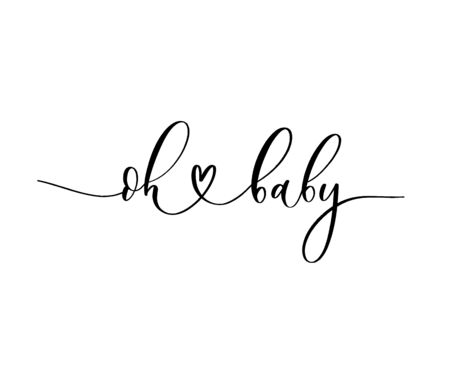Elegant cursive script reading "oh ♥ baby" with a heart replacing the 'l' in "oh", black on white background.