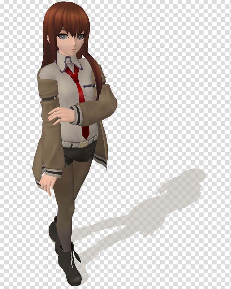 Anime-style female character with brown hair, red tie, beige jacket, arms crossed, standing with shadow on transparent background.