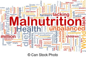 Word cloud centered on "Malnutrition" with related terms like health, diet, children, and world hunger.