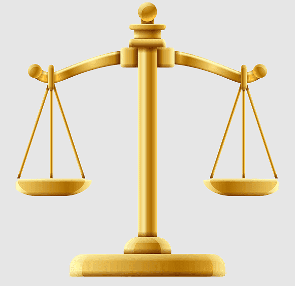 Golden justice scale with balanced pans, symbolizing fairness and legal equity.