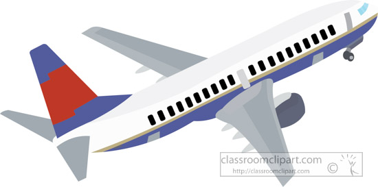 White commercial jet airliner with blue and red tail, side view in flight.