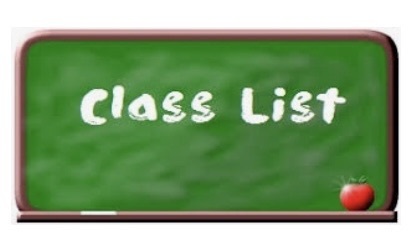 Green chalkboard with "Class List" written in white chalk and a red apple on the bottom right corner.