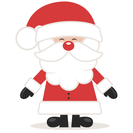 Cheerful cartoon Santa Claus with red hat, white beard, and black boots, smiling with closed eyes.