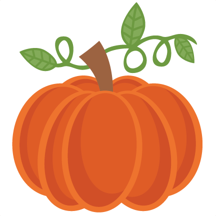 A vibrant orange pumpkin with green vine and leaves, stylized in flat vector illustration.