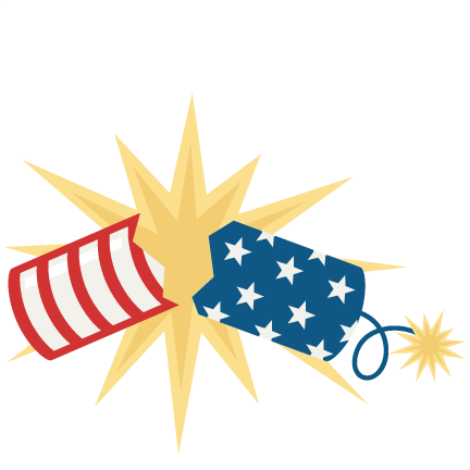 Patriotic firecrackers with red-white stripes and blue-star pattern explode in a golden burst.