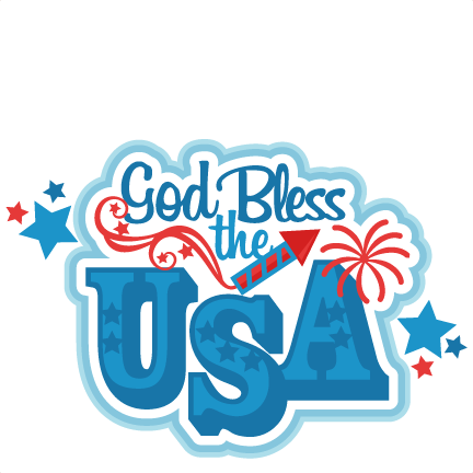 Patriotic "God Bless the USA" graphic with stars, fireworks, and red-white-blue styling.