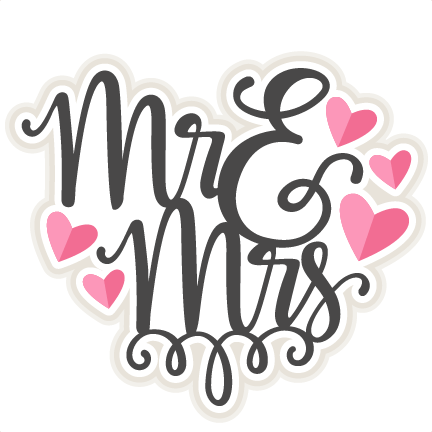 Elegant "Mr & Mrs" calligraphy with pink hearts, ideal for wedding decor or celebration graphics.