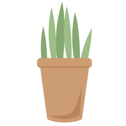 A simple flat-style illustration of a green leafy plant in a brown terracotta pot.