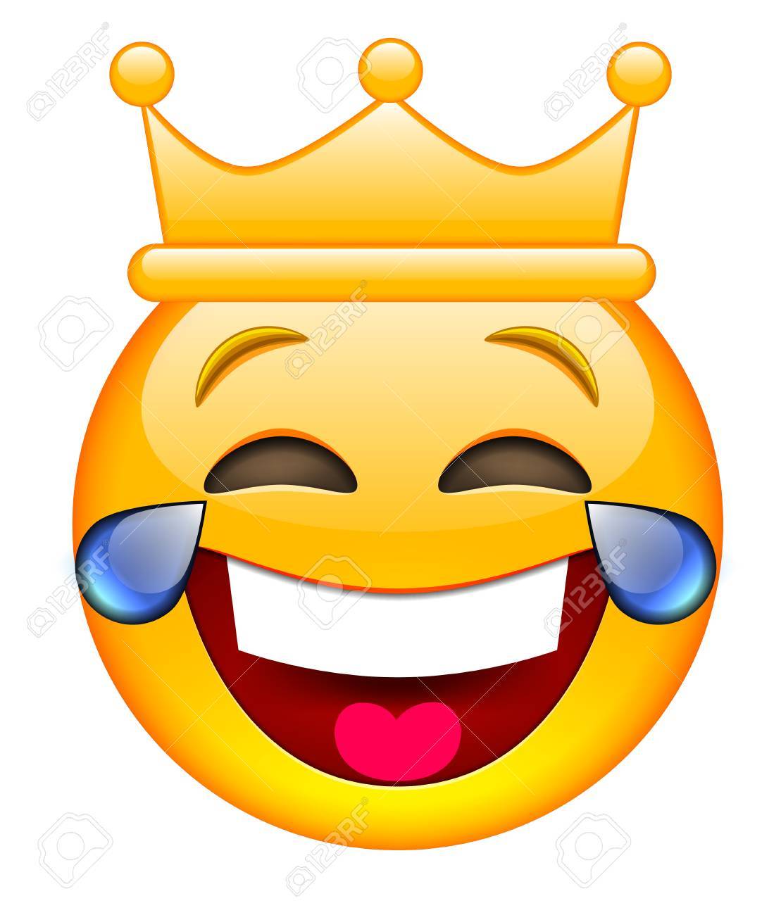 Golden crowned emoji laughing with tears and a heart tongue, symbolizing joyful royalty or triumphant humor.