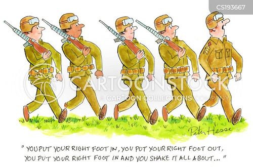Military Marching Cartoon - Humor in Discipline and Synchronization
