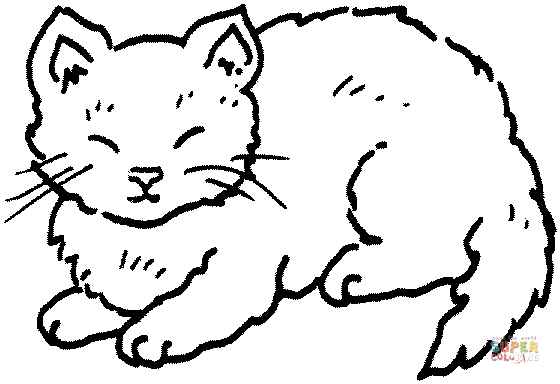 Printable Sleeping Kitten Coloring Page for Kids & Adults