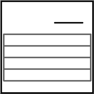 Minimalist wireframe layout with header line and four content rows, representing a document or form structure.