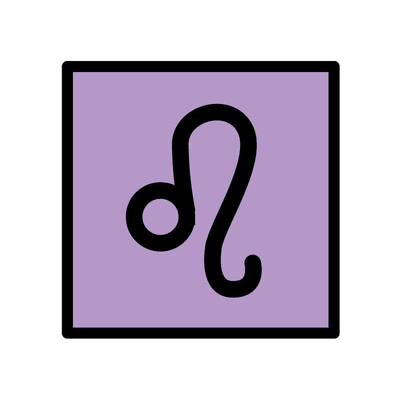 Black Leo zodiac symbol on lavender square with dark teal background.